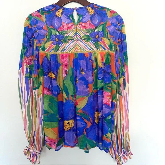 Bl^nk London Anthropologie Miranda Peasant Blouse S Balloon Sleeve Multicolor - Picture 6 of 9